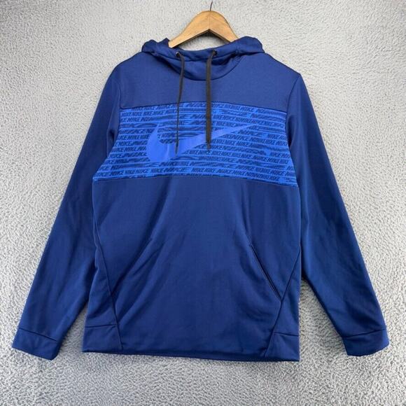 Nike Sweatshirt Men's Medium Blue Hoodie Pullover Dri Fit Center Swoosh Jumper - Picture 1 of 9